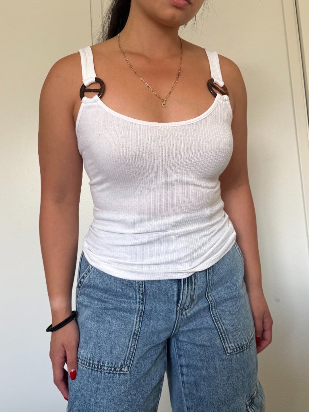 y2k beaded wooden white tank top - Picture 3 of 5